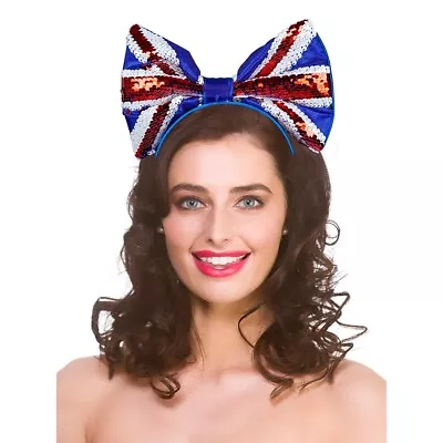 G.B Union Jack Flag Sequin Bow Headband/Alice Band For Kings Coronation • £10