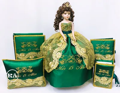 $325.95 • Buy NEW 5PC Custom Quinceanera Set Kneeling Pillow Doll Guestbook Photo Album Bible