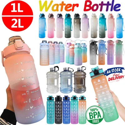 1/2L Water Bottle Motivational Drink Flask With Time Markings BPA Free Sport Gym • $9.99