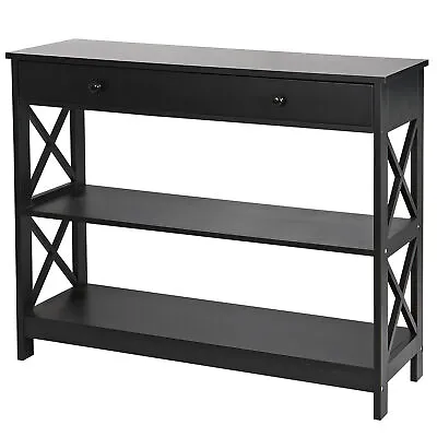 3-Tier Console Table With Drawer Storage Shelf Black Sofa Table For Entryway  • $49.59