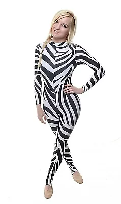 Catsuit Long Sleeves Polo Full Back Zebra Print Lycra - (ELSA) • £37.95