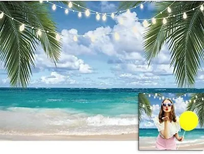 Allenjoy Tropical Beach Photography Backdrop Summer Sea Palm Leaves Background  • £16.99