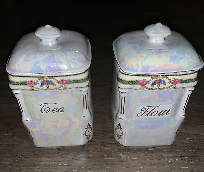 Victoria China Canisters Flour Tea Czechoslovakia Lustreware Vintage Opalescent • $27.99