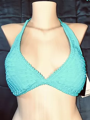 $89 Coco Reef Bra 32/34 C Top Aquamarine Pura Vida Netted Boho Halter Bikini Z15 • $14.99