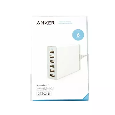 $67.95 • Buy Anker 6 Port Usb Wall Ac Charger 60w 12a For Smartphone Tablet Wht New A2123t21