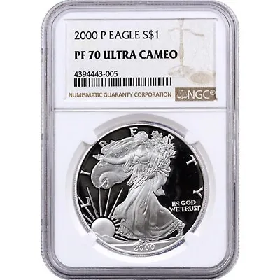 $44 • Buy 2000-P American Proof Silver Eagle One Dollar Coin NGC PF70 Ultra Cameo
