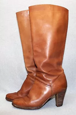 Vintage 80 Brown Orange Leather Heeled Boots By Pinwheels Tall Knee High Size 8B • $34.99