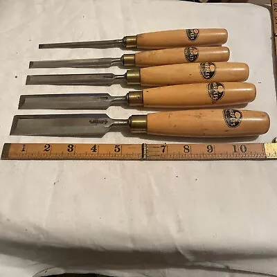 Marbles Bevel Edge Chisels X 5 In Case - Sizes 1 Inch To 1/4 Inch - Boxwood Hand • $184.97