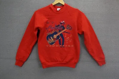 VINTAGE Nashville Tennessee Music City Adult M Red Crewneck Sweatshirt Jerzees • $20.99