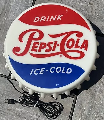 Vintage Drink Pepsi Cola Lighted Sign Bottle Cap Ohio As Is Cracked Plastic Lens • $399.95