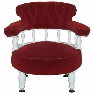 Victorian Red Velvet Upholstered Oak Framed Small Captains Occasional Armchair • £400