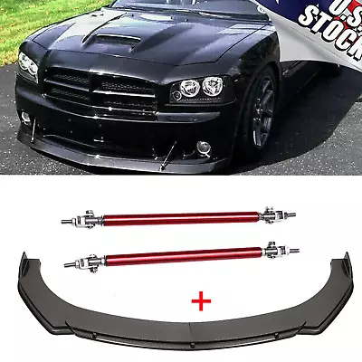 Carbon Fiber Front Bumper Lips Spoiler Splitter Strut Rods For Dodge Charger • $69.99