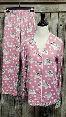 Womens Small Munki Munki Baby Yoda Star Wars Slumber Pink Polka Dot Pajama Set • $48