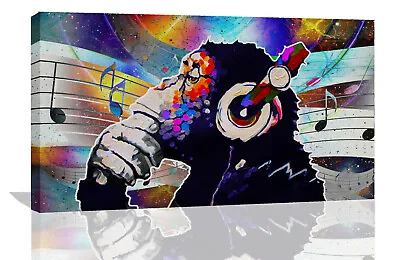 Abstract DJ Music Monkey With Headphones Canvas Wall Art Print Picture • £12.95