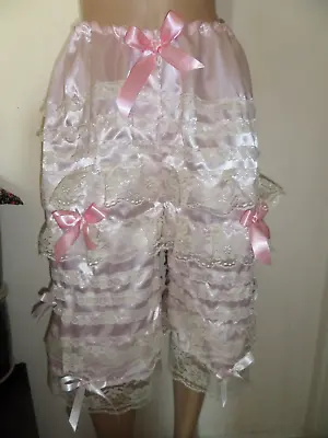 Adult Baby Sissy  Frilly Pink Satin Ivory Lace  Bo Peep Bloomers 30-45 W • £19.99