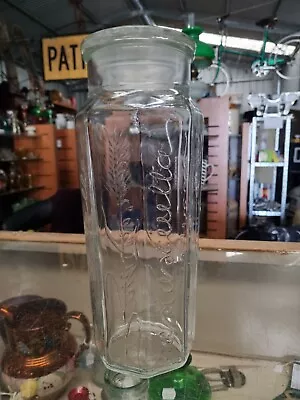 Embossed Octagonal Clear Glass Spaghetti Jar With Lid. • $45