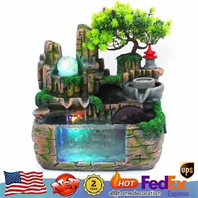 Indoor Fountain Rockery Feng Shui Water Sound Fountain Desktop Waterfall Decor • $47