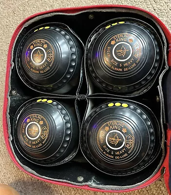 £79.99 • Buy Set 4 X Almark Sterling King De-Luxe Lawn Bowls Size 5 Heavy BB11 & Taylor Bag