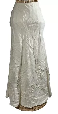 J. Jill Maxi A-Line Skirt 100% Linen Style 31-5014 Ivory Cream Floral Size 6 • $20