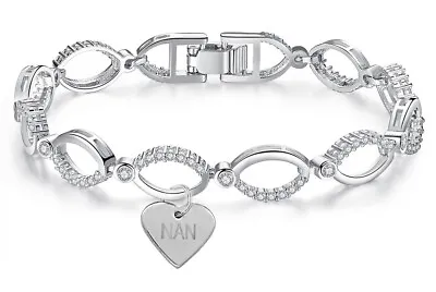 Premium Bracelet Infinity Crystals Jewellery Silver Gift Nan Engraved Tag UK • £11.98