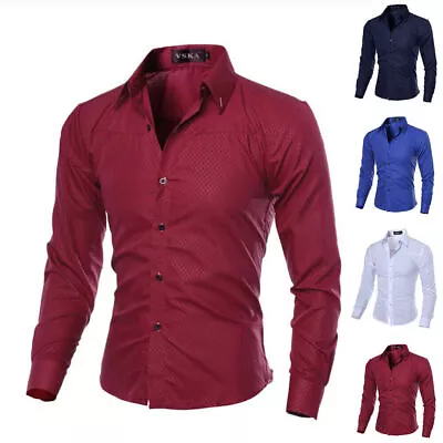 Man's Formal Shirts Tops Long Sleeve Lapel Stylish Slim Fit Casual Fashion Daily • £17.19