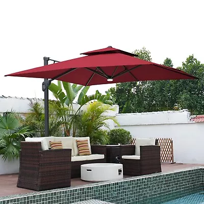 10x10ft Pneumatic Lever Cantilever Umbrella With Bluetooth Speaker & Lighting • $468