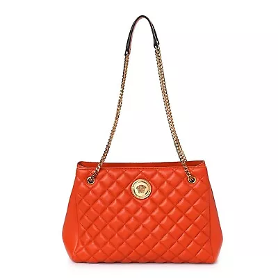 Versace La Medusa Orange Nappa Leather Tote • $3783.29