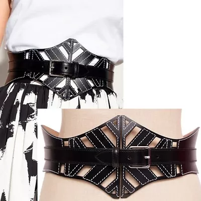 75/30 NEW $1190 ALEXANDER MCQUEEN Black Leather CUT OUT CORSET Wide Waist BELT • $845