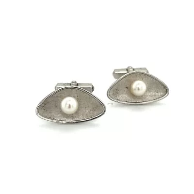 Mikimoto Estate Akoya Pearl Mens Cufflinks 6.5 Mm Sterling Silver M311 • $232