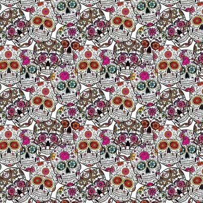 100% Cotton Digital Fabric Bunched Mexican Sugar Skulls Halloween 140cm Wide • £6.50