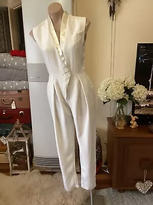 LOVER Cream Colour Jumpsuit Button Front Tapered Leg Size 8 • $58