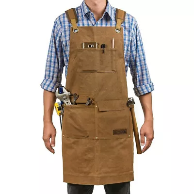 Woodworking Apron For Men | Shop Apron With Pockets | Cross-Back Strap M-XXL • $36.99