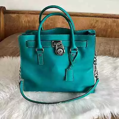  Michael Kors Large Hamilton Satchel Handbag Teal Green Emerald • $250