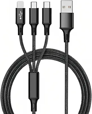 3 In1 Multi Head USB Charger Charging Cable For Most Devices - 5 Colours • £2.99