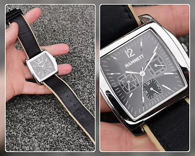 HAMNETT Quartz Watch Chronograph Black & Silver Dial Leather Strap • £17.50