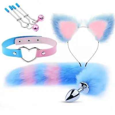 4pcs Set Fox Butt Tail Cute Heart Collar Soft Cat Ears Headbands Cosplay Female • $10.99