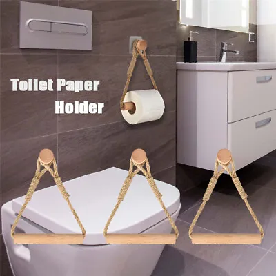 $19.70 • Buy Home Towel Hanging Rope Bathroom Supplies Wood Storage Rack Toilet Paper Holder