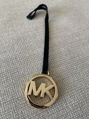 New Michael Kors Gold Mk Logo Purse Charm Key Fob Black Saffiano Leather 9  • $18