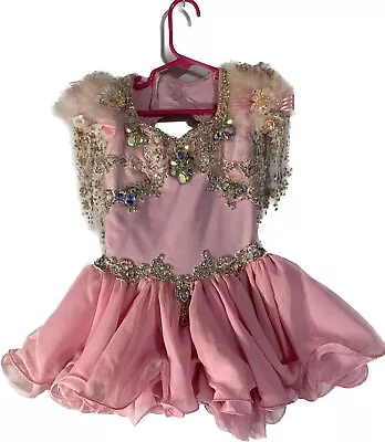 Handmade Pink Glitz Girls Pageant Cupcake Dress Size 6-7 Glam Feathers Jewels • $94.50