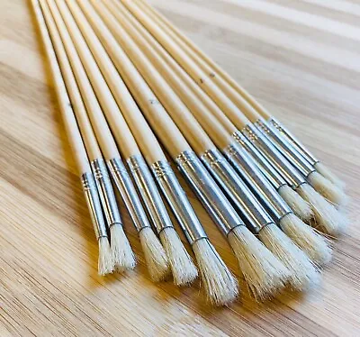 12 X Artist Paint Brush Set Brushes Painting Acrylic Oil Wood LONG 30cm HANDLES • £4.99