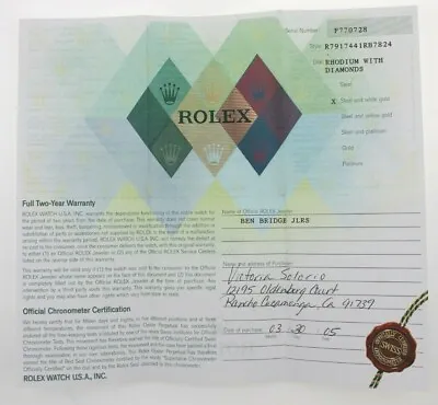 Vintage Rolex Warranty Guarantee Certificate Paper 79174 (Datejust) • $100