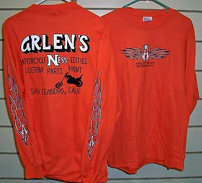 Arlen Ness Motorcycle ORANGE Flamed LONG SLEEVE T-Shirt Biker Bagger Chopper L/S • $17.90