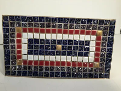 Vintage MCM Mosaic Tile Red White And Blue Tray Trinket Dish Patriotic • $9.50