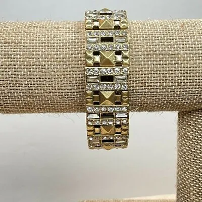 J. Crew Deco Inspired Gold Tone Clear Pave Crystal Wide Stretch Bracelet • $26.24