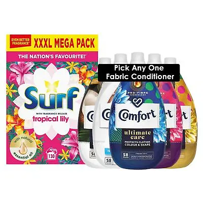 Surf Tropical Lily Laundry Powder 130W With Any 1 Comfort Fabric Conditioner 58W • £28.99