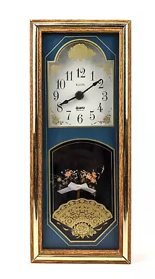 Vintage Elgin Quartz 12  Shadowbox Tabletop Framed Clock Floral Dried Flowers • $39.44