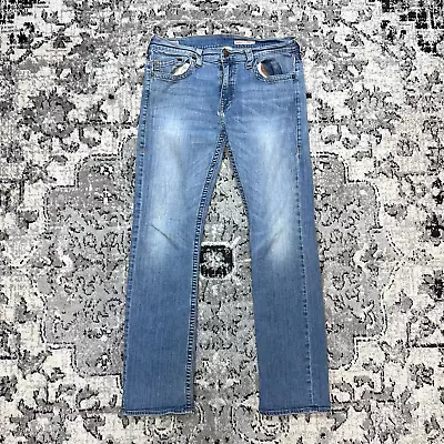 True Religion Bobby Jeans Mens 36x33 Blue Faded Stretch Denim Straight Leg USA • $29.99