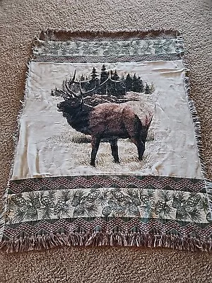 Vintage Elk Tapestry Rug Wall Hanging Landscape 48  X 64  #5 • $13