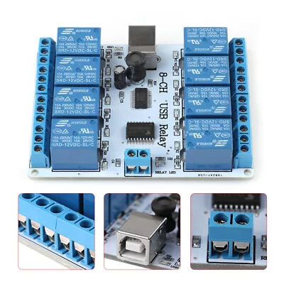 8-channel 12VDC Type-B USB Relay Board Module Controller Automation Robotics • $20.17