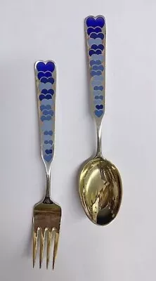 A Michelsen Sterling Silver Gold Wash Enamel Blue Hearts 1944 • $159.95